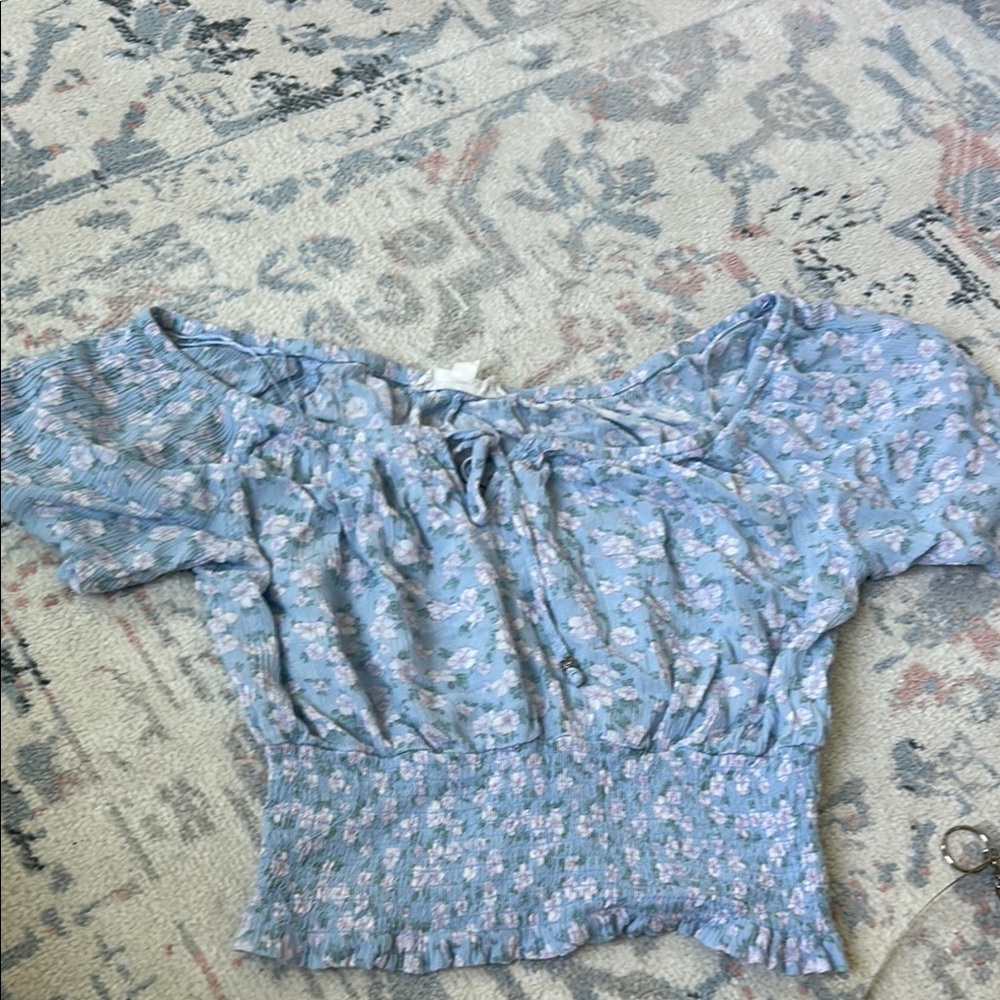 Hippie Rose Blue Smocked Ruffled Blouse